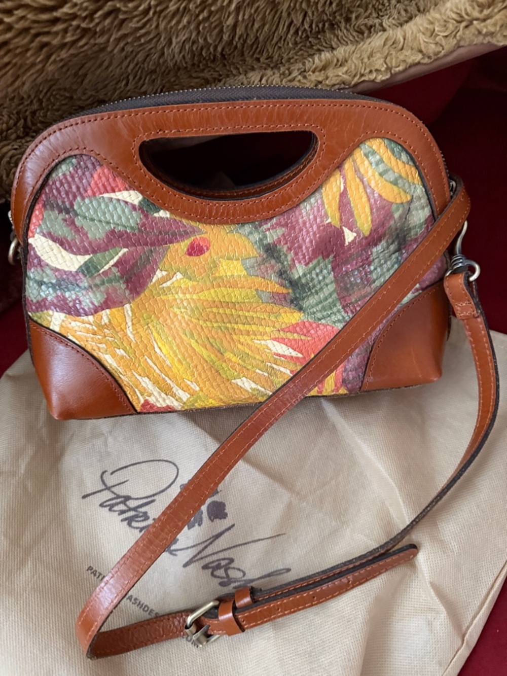 Patricia Nash Tropical Floral Canvas Crossbody in Brown, Orange and Yellow - Picture 7 of 7